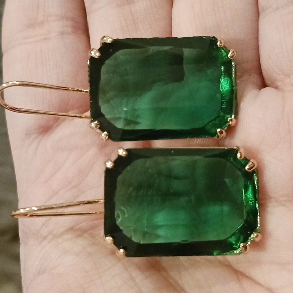 Large Green Square Crystal Earrings